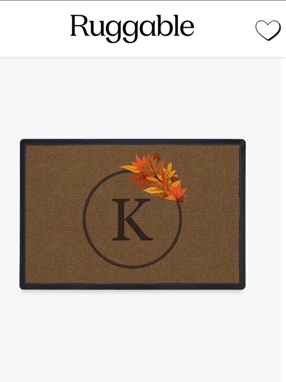Ruggable Harvest Leaves “K” Monogram Fall Leaves Doormat- Cover Only
